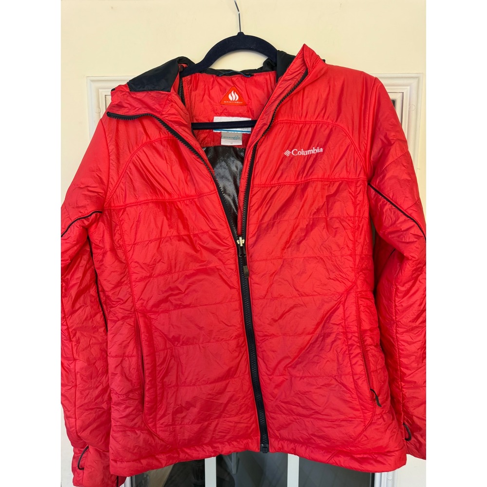 Columbia Omni-Heat me orange quilted puffer jacket hood and thermal lining